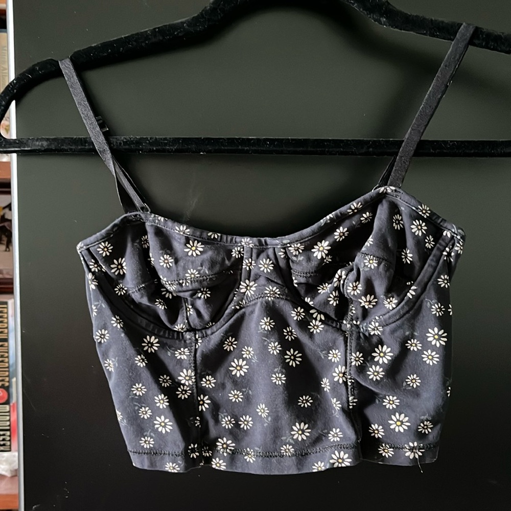 Talula XXS cotton daisy print bustier crop top.